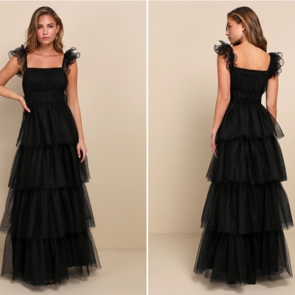 Lulu's Black Tiered Tulle Maxi Dress